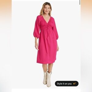 Medium Universal Thread Women's Tie-Front Puff 3/4 Sleeve Midi Dress